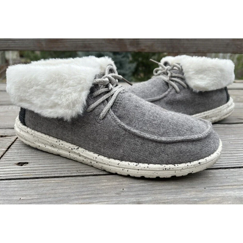 Hey Dude Britt Women’s 7 Faux Fur Lined Ankle Booties Shoes - Charcoal